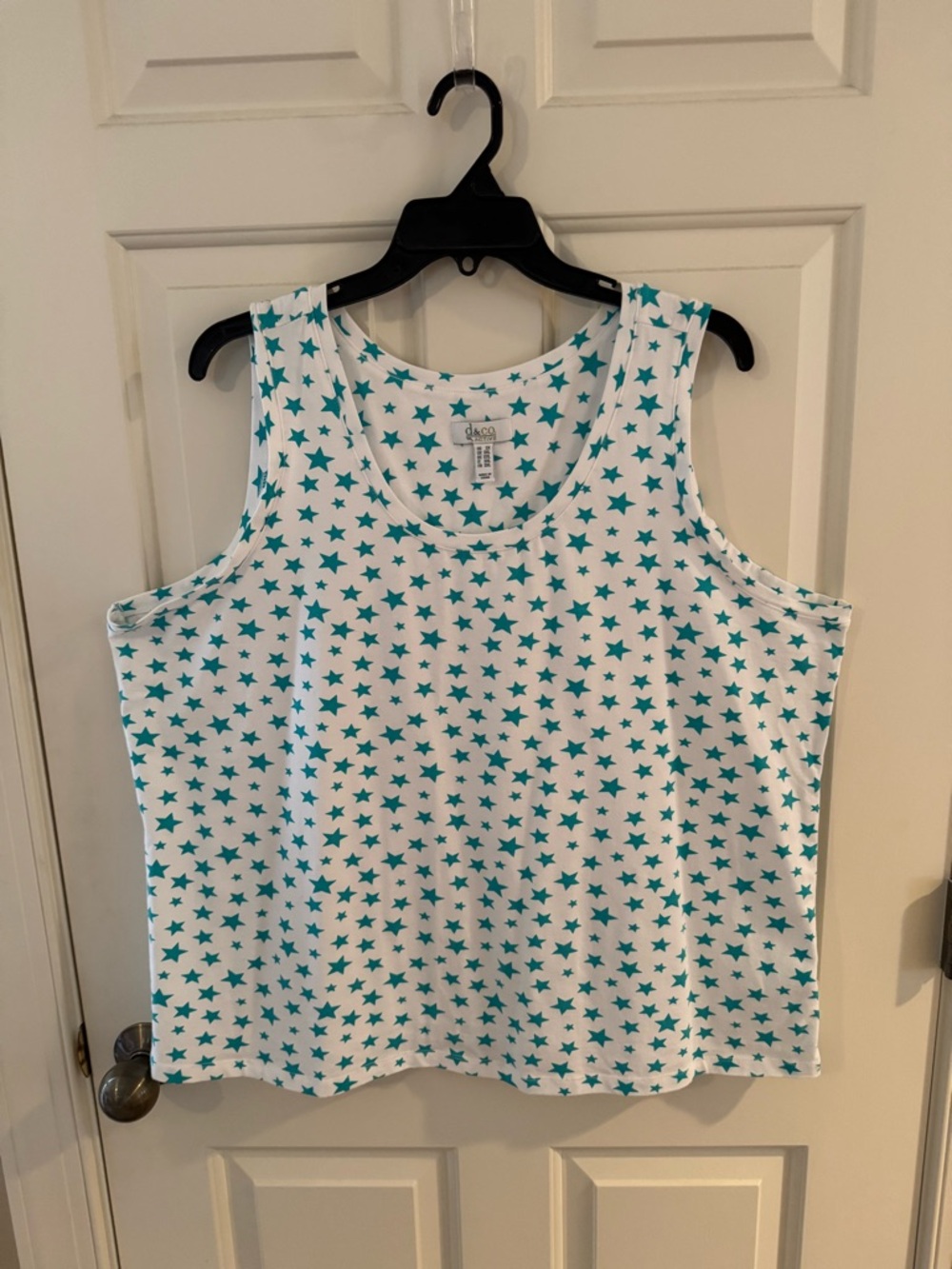 Denim&Co White Tank Top with Teal Star Print